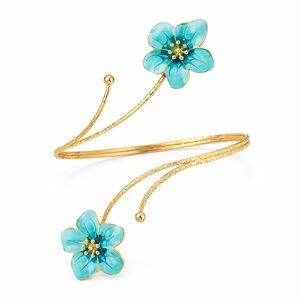 Arm Cuff Jewelry for Women Adjustable Flower Cuff Bangle Bracelet Gold And Aqua